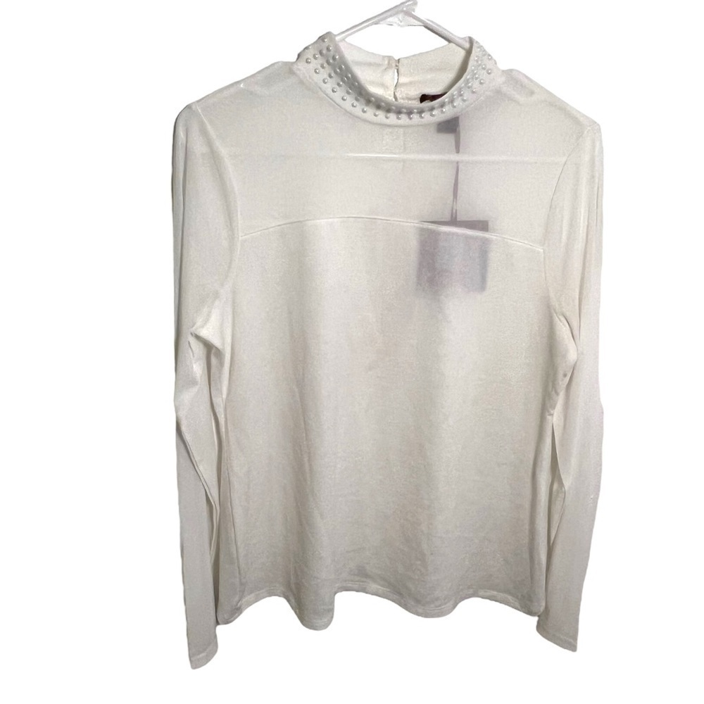 Madison Women's Size Medium Stefano Mock Neck Top w/ Embellishment Antique White